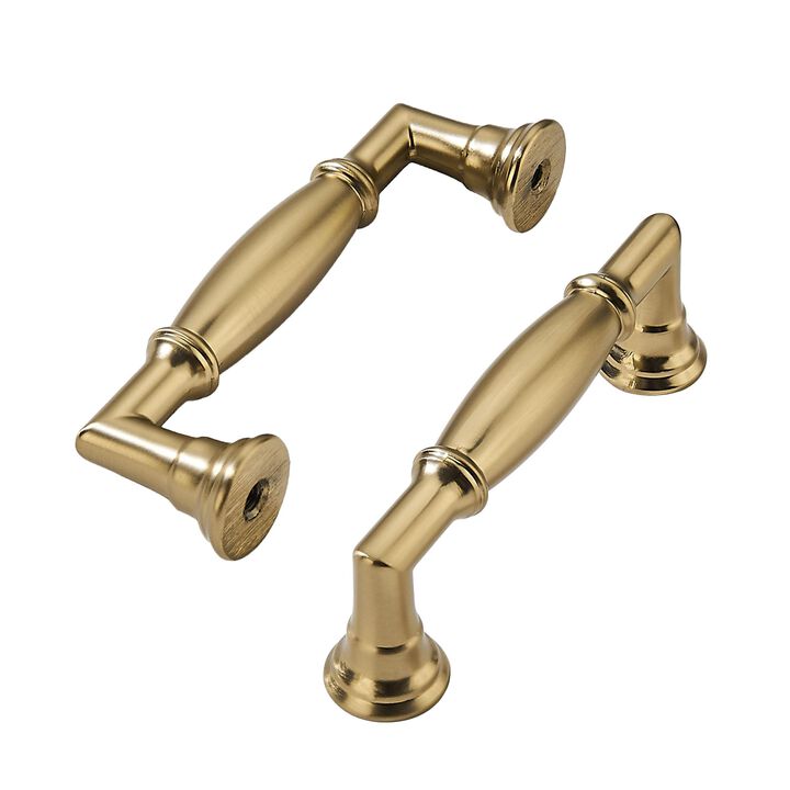 khtumeware 10 Pack 3-1/2 Inch(89mm) Brushed Brass Cabinet Pulls Heavy Duty Soild Warm Brass Cabinet Handles Kitchen Brushed Gold