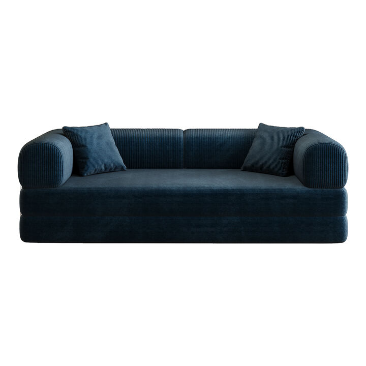 Whisen 78.8" Floor Sleeper Sofa, Corduroy Convertible Loveseat for Living Room Bedroom