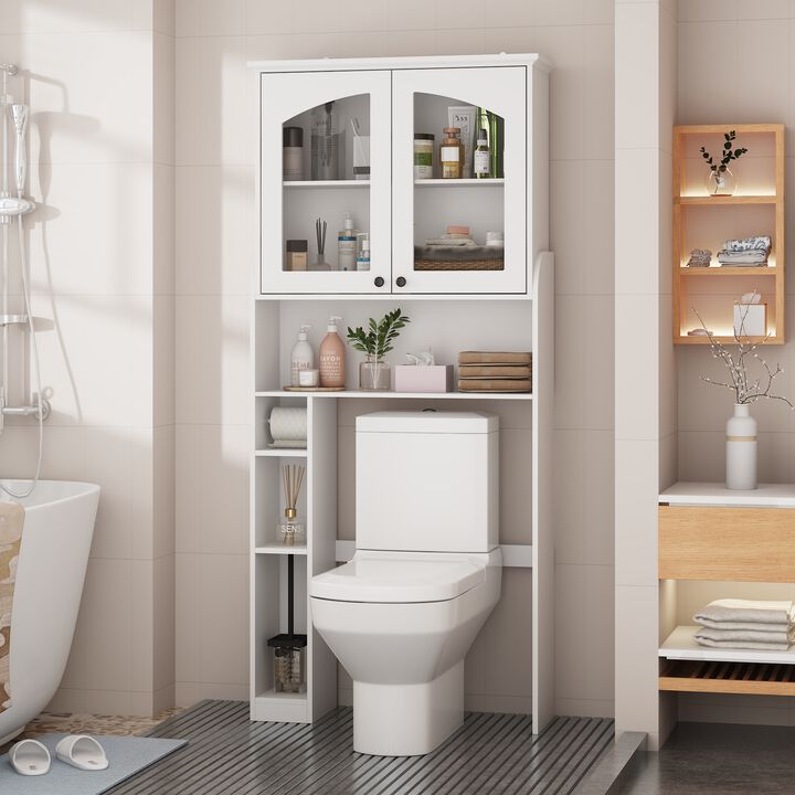FUFU&GAGA White Over-the-Toilet Storage Cabinet with Adjustable Shelf & Retractable Tissue Holder, Modern Design, Spacious Storage (71.9" H x 32.2" W x 10.5" D), White