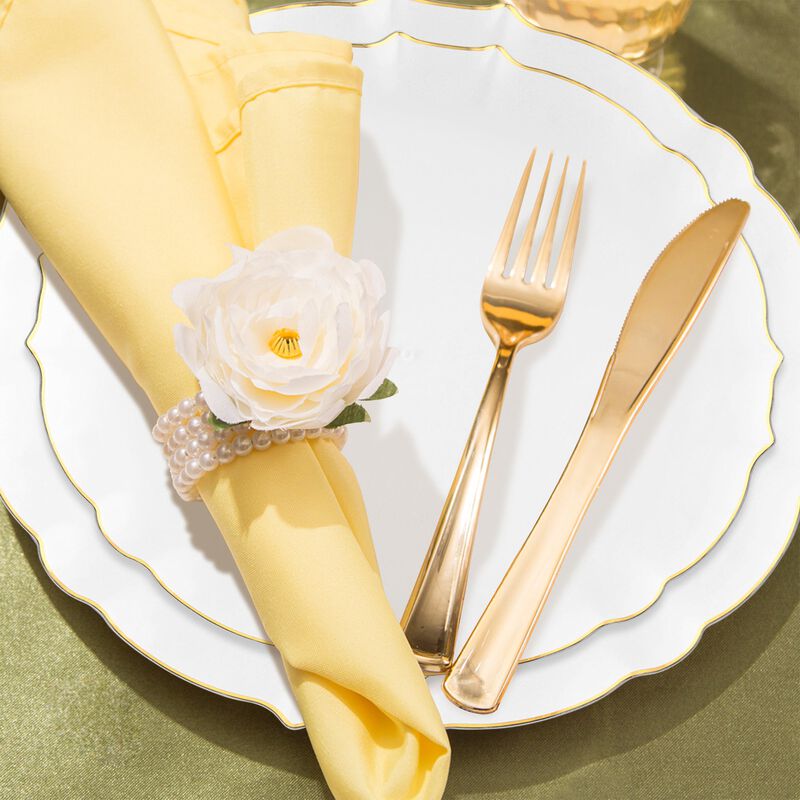 Clear with Gold Rim Round Lotus Plastic Wedding Value Set (30 Sets) image number 7