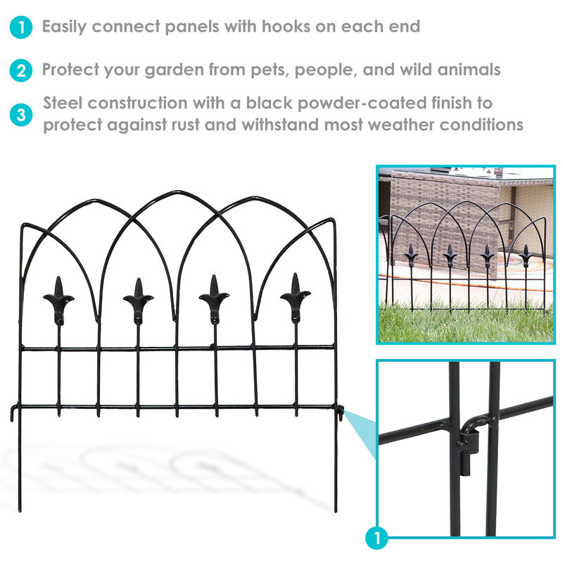 Sunnydaze 5-Piece Bayonne Steel Finial Garden Border Fencing - 8 ft - Black image number 5