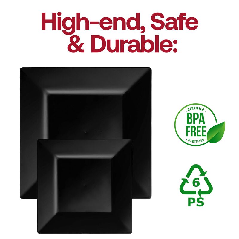 Black Square Plastic Plates Dinnerware Value Set (40 Sets) image number 5
