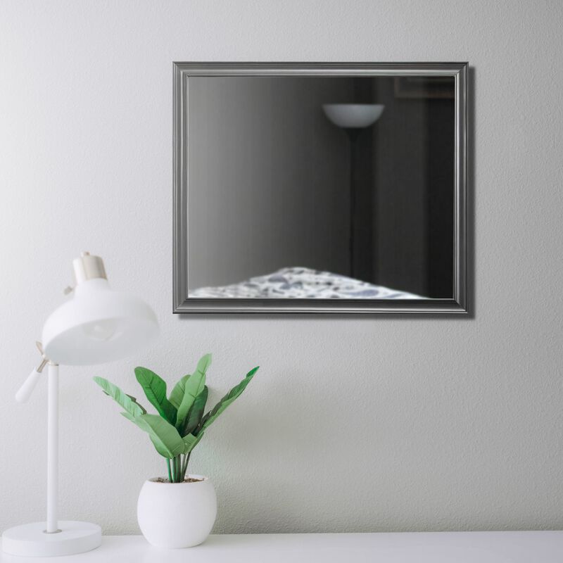 Transitional Style Rectangular Molded Mirror with Wooden Frame, Gray-Benzara