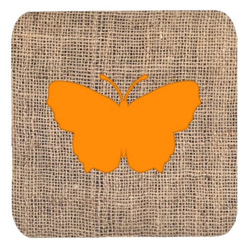 Caroline's Treasures BB1045-BL-OR-FC Butterfly Burlap and Orange Foam Coasters (Set of 4), 3.5 H x 3.5 W, Multicolor