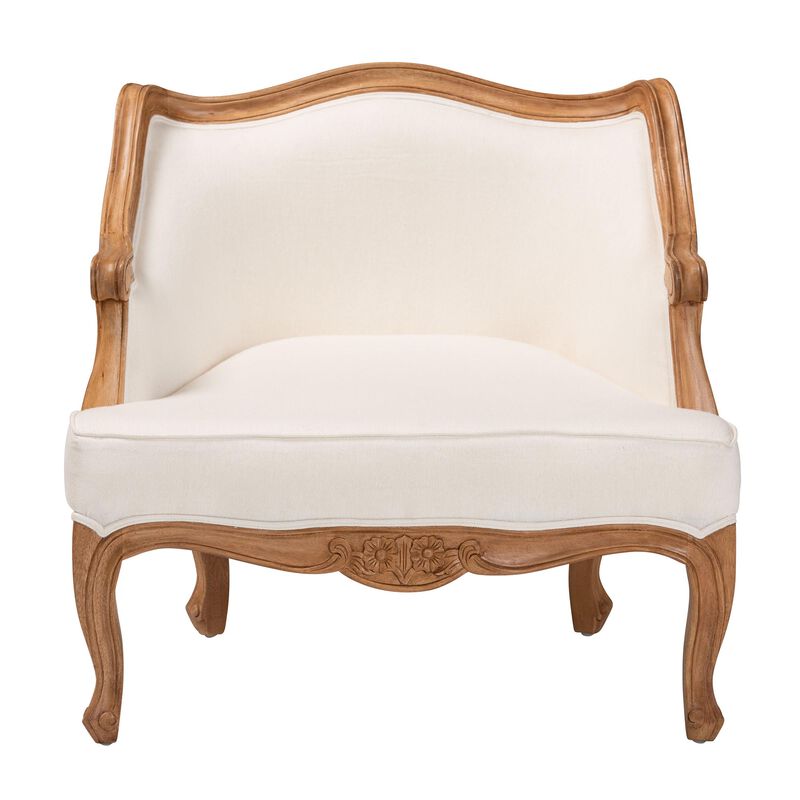 Baxton Studio Sylvestra Traditional French Beige Fabric and Honey Oak Finished Wood Low Seat Accent Chair