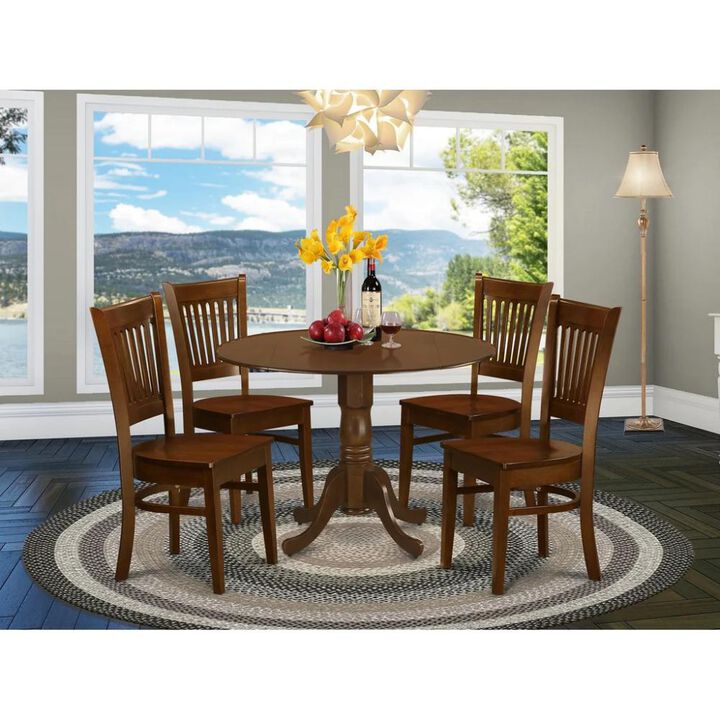 5 Pc Table with 2 drop leaves and 4 Wood dinette Chairs