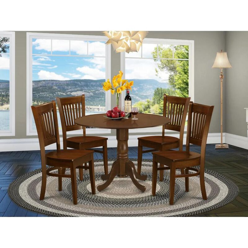 5 Pc Table with 2 drop leaves and 4 Wood dinette Chairs