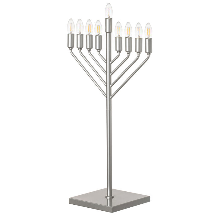 Gold Finish Modern Contemporary Hanukkah Menorah with Remote Control for Home, Office, or Kitchen, LED Light Bulbs, and Remote Control for Easy Daily Hanukkah Lighting Sequence