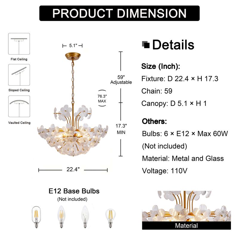 Rosa Modern 6-Light Daisy Glam Clear Crystals Large Size Chandelier - Medium‑gloss Brushed Brass Finish image number 6