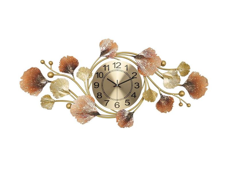 Large 3D Ginkgo Leaf Wall Clock - Silent Quartz Battery Operated Metal Decor for Living Room & Office image number 0