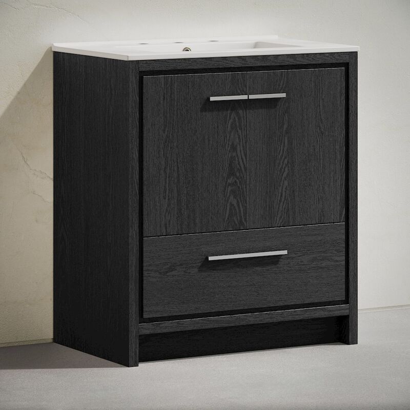30" Freestanding Bathroom Vanity in Black Oak with 3-Hole Widespread Sink Top image number 1