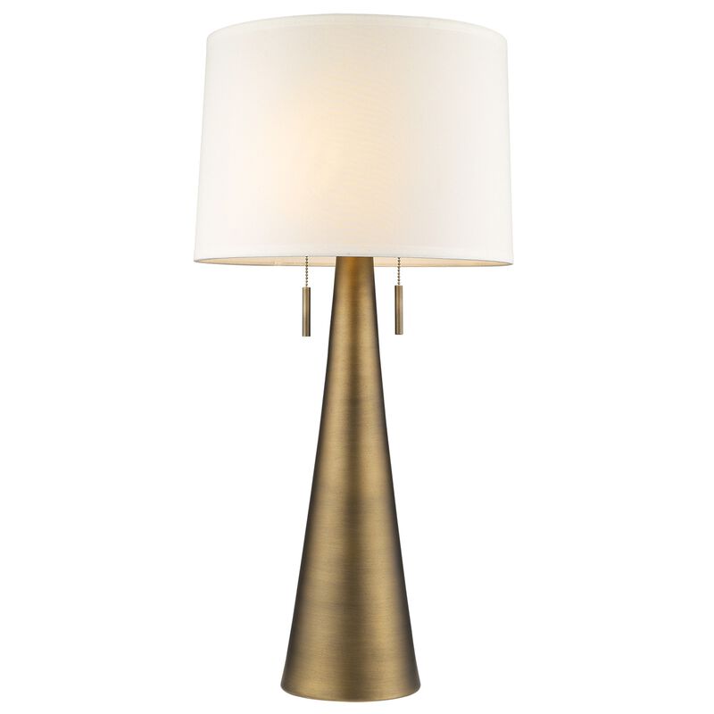HomeRoots 34" Brass Metal Two Light Table Lamp With White Empire Shade image number 0