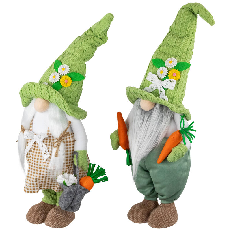 Gardening Gnomes Easter Figurines - 15" - Green and White - Set of 2