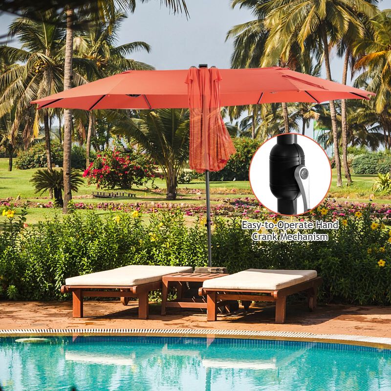 Mondawe 15 Feet Twin Patio Umbrella with 48 Solar LED Lights image number 3
