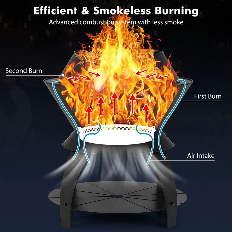 Mondawe 20" Campfire Pit with Detachable Pot Holder & Storage Shelf