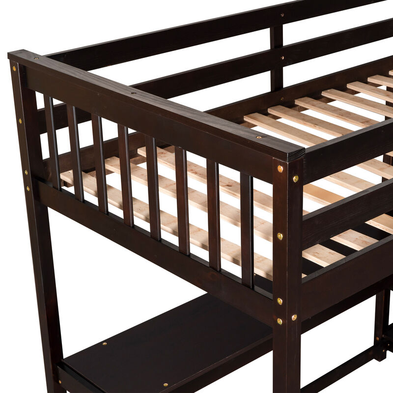 Merax Twin Size Loft Bed with Storage Shelves and Under-bed Desk