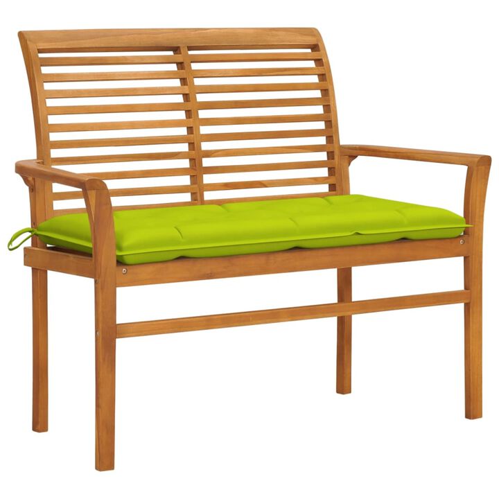 vidaXL Outdoor Patio Bench, Garden Bench with Armrests, Front Porch Chair Bench with Cushion for Patio Porch Poolside Balcony, Solid Wood Teak