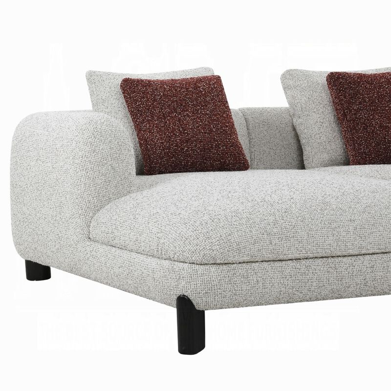 Meru Sectional Sofa, 3 Pillows, Maroon Beige Tweed Boucle, 120 Inch