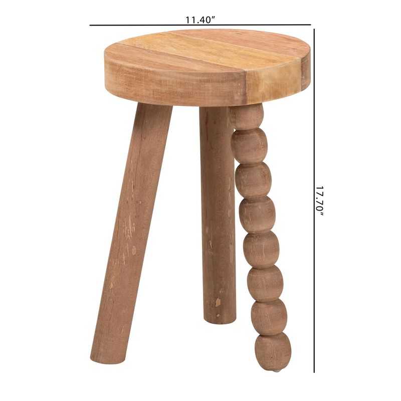 bali & pari Sihu Acacia Wood Multipurpose Accent Stool - Sculptural End Table with Bobbin Tripod Base for Living Room, Bedroom or Dining Room image number 7