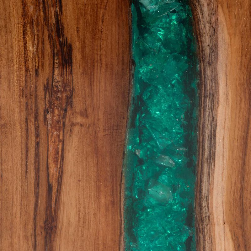 bali & pari Anan Teak Wood Epoxy Resin End Table - Live Edge Cube Side Table, Handcrafted Modern Rustic Accent Table for Living Room or Bedroom, Cube