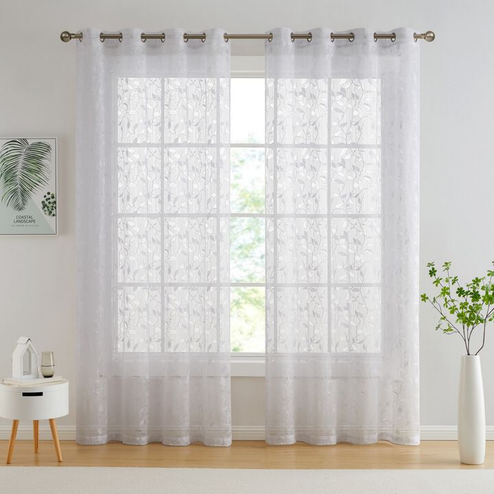 THD Jayce Floral Decorative Semi Sheer Light Filtering Grommet Window Treatment Curtain Drapery Panels for Bedroom & Living Room - Set of 2 Panels