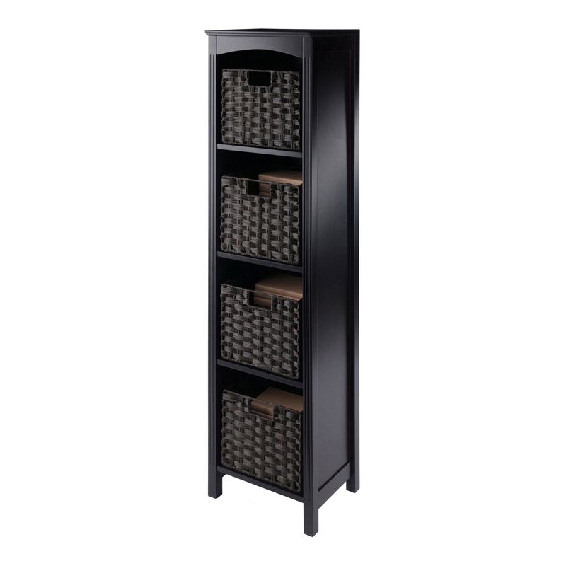 Winsome Wood Terrace 5-Pc Storage Shelf with 4 Foldable Woven Baskets - Espresso and Chocolate