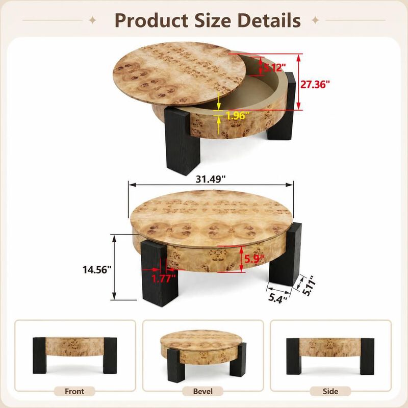 GOODSILO 33 Inch Round Coffee Table With Hidden Storage, Modern Sturdy Accent Table For Living Room Small Spaces image number 1