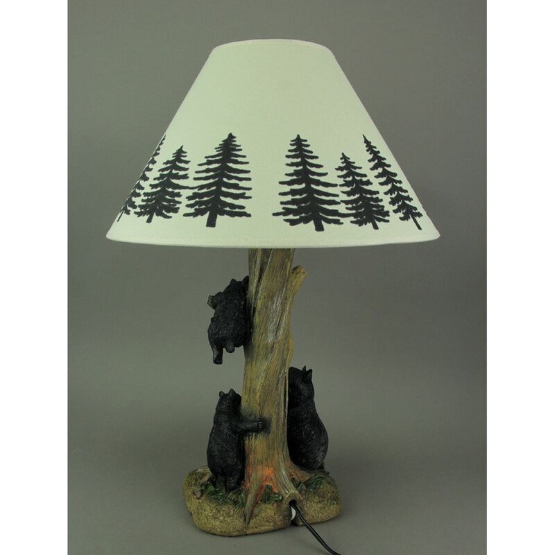 Playful Black Bears Climbing Pine Tree Rustic Table Lamp With Nightlight Base image number 2