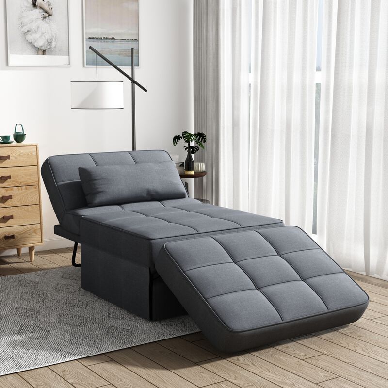 Living Room Bedroom Metal Frame with Dark Grey Upholstered Recliner Bed Ottoman