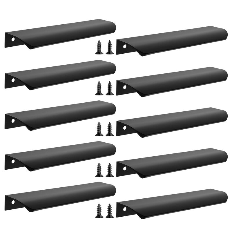 Cozy Tower 10 Pack Black Edge Finger Pulls for Cabinets, 6"" Kitchen Cabinet Pulls Cupboard Handles Drawer Pulls Modern Aluminum