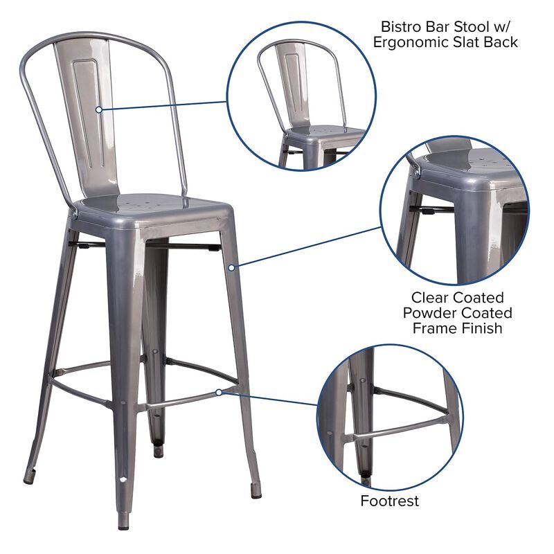 Flash Furniture 30'' High Clear Coated Indoor Barstool with Back image number 2