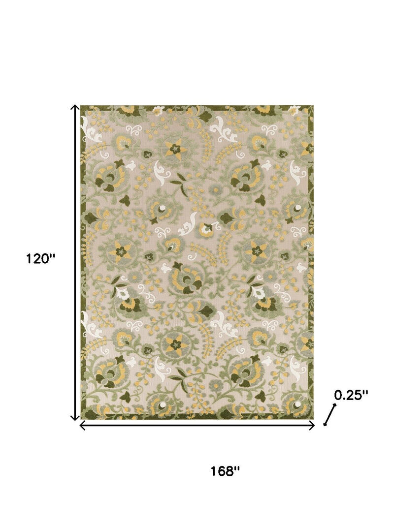 HomeRoots 10' X 14' Ivory Green And Yellow Floral Indoor Outdoor Area Rug image number 2