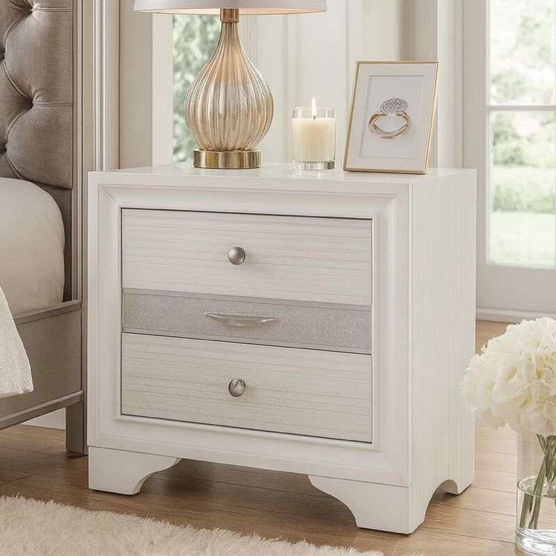 Stylish 3 Drawers Wood Nightstand By Naima , White image number 1