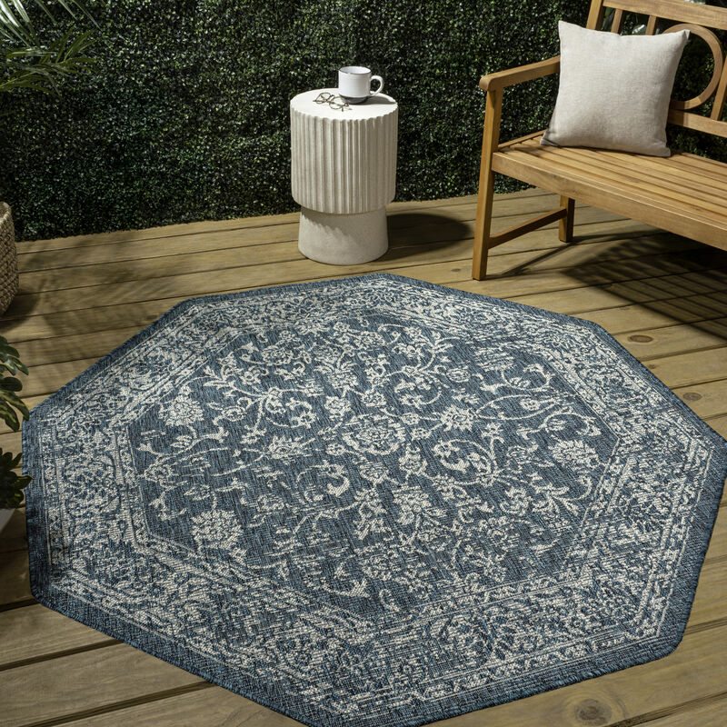 Tela Bohemian Textured Weave Floral Octagon Indoor/Outdoor Area Rug