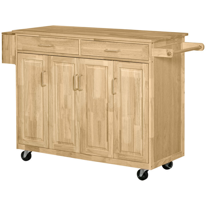 Wooden Rolling Kitchen Island Storage Cart with Drawers Door Cabinets