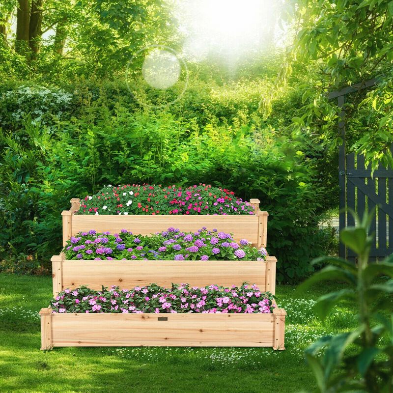 3 Tier Elevated Wooden Garden Bed for Vegetables, Herbs and Flowers image number 1