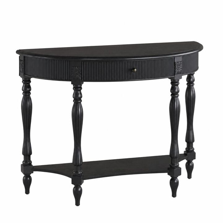 GOODSILO Solid Wood Half Moon Console Table with Drawer and Open Shelf, Fluted Vintage Curved Entryway Table for Narrow Hallway Living Room Foyer