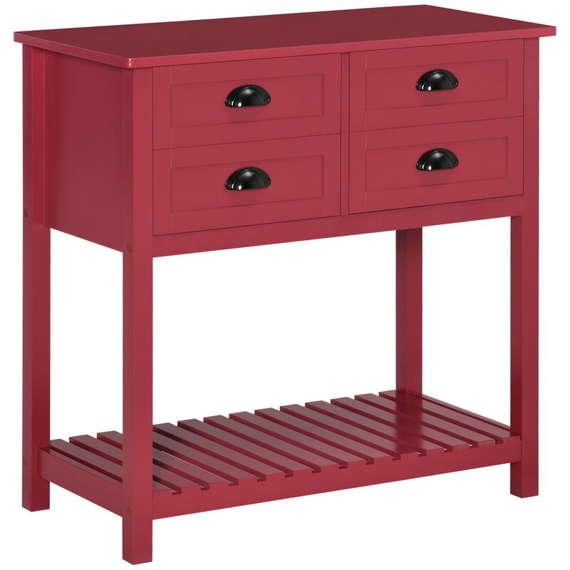 Sideboard Buffet Cabinet, Storage Serving Console Table with 4 Drawers and Slatted Bottom Shelf for Kitchen, Living Room, Red