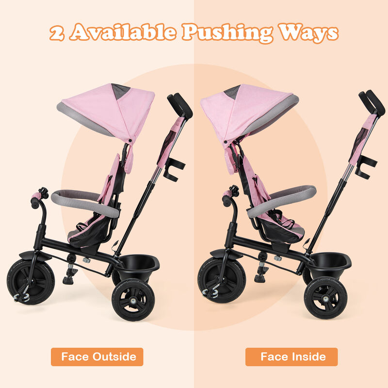 Kids Tricycle with Adjustable Push Handle and Removable Canopy for Toddlers image number 6