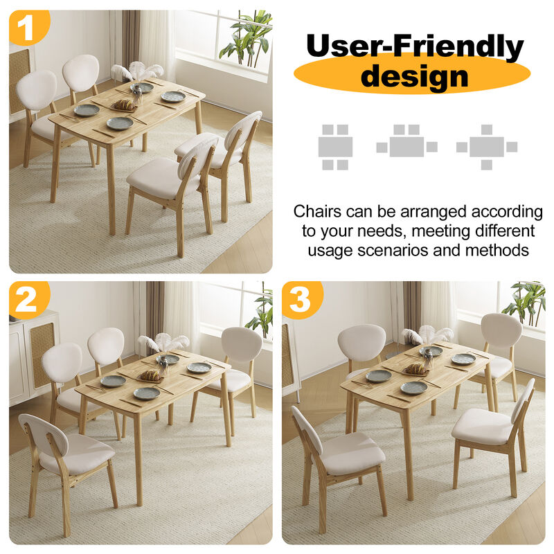 Rectangular Rubber Wood Dining Table Set with 4 Cushioned Chairs for Kitchen image number 6