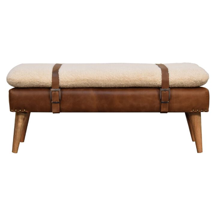 Boucle Buffalo Hide  Solid WoodLeather Bench