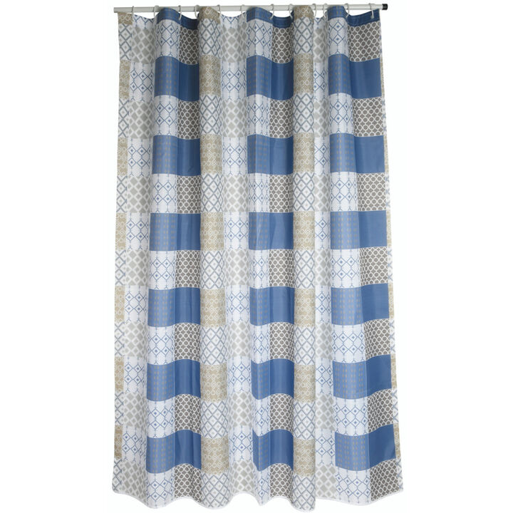 MSV CERAMIC Polyester Shower Curtain 180x200cm PREMIUM QUALITY Blue - Rings included
