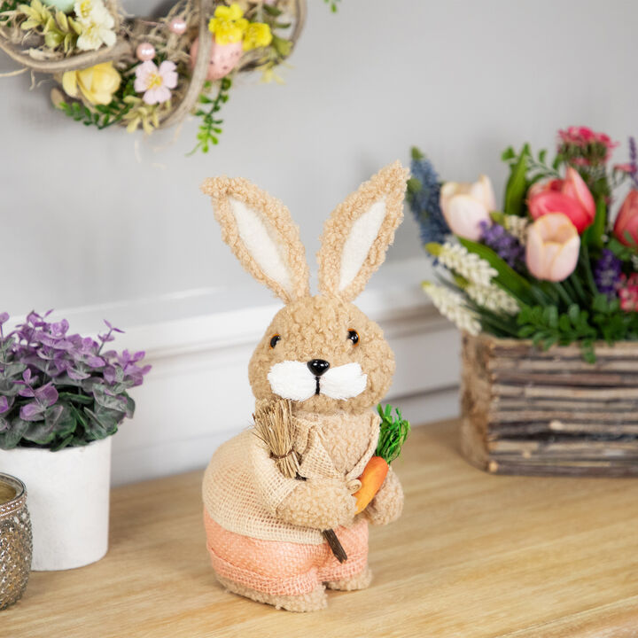Plush Boy Easter Rabbit Figurine with Carrots - 11"