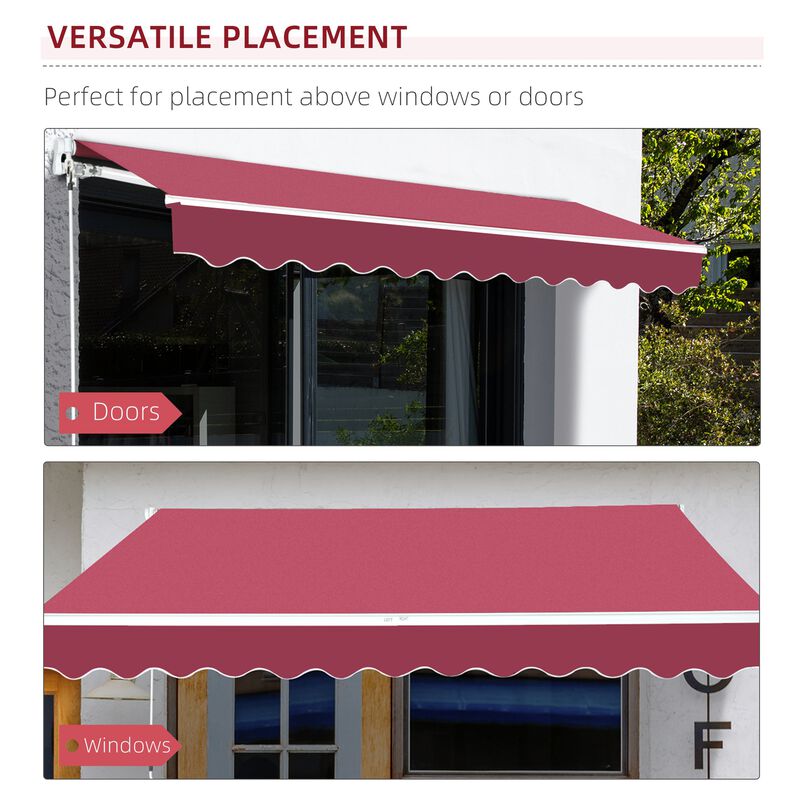 10' x 8' Manual Retractable Awning Sun Shade Shelter for Patio Deck Yard with UV Protection and Easy Crank Opening, Wine Red