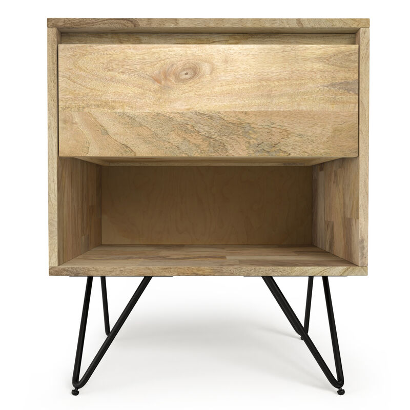 Hunter SOLID MANGO WOOD 20 inch Wide Modern Industrial Nightstand in Natural
