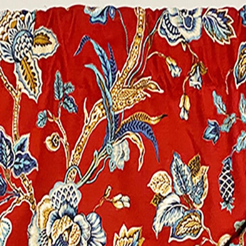 RLF Home Gianna Suspender Valance  Red. 3" Rod Pocket, contrast ribbon Tie. 50"W x 17"L