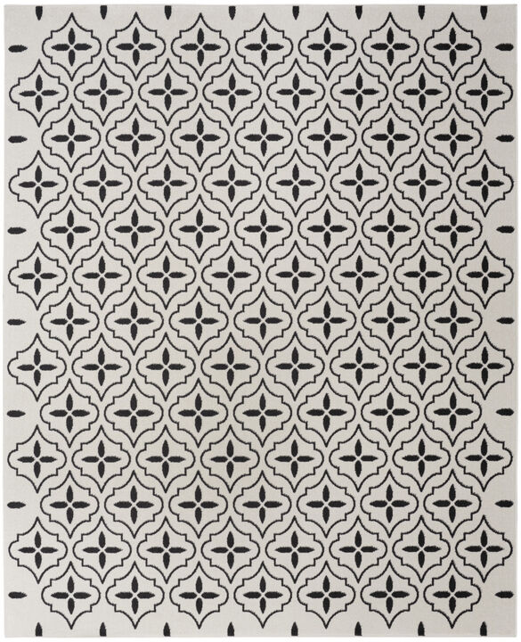 HomeRoots 8' X 10' Ivory And Black Geometric Indoor Outdoor Area Rug