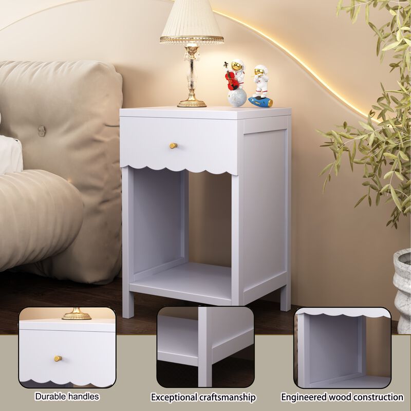 Assembled Nightstand 1-Drawer 1-Shelf Scalloped Edge image number 3