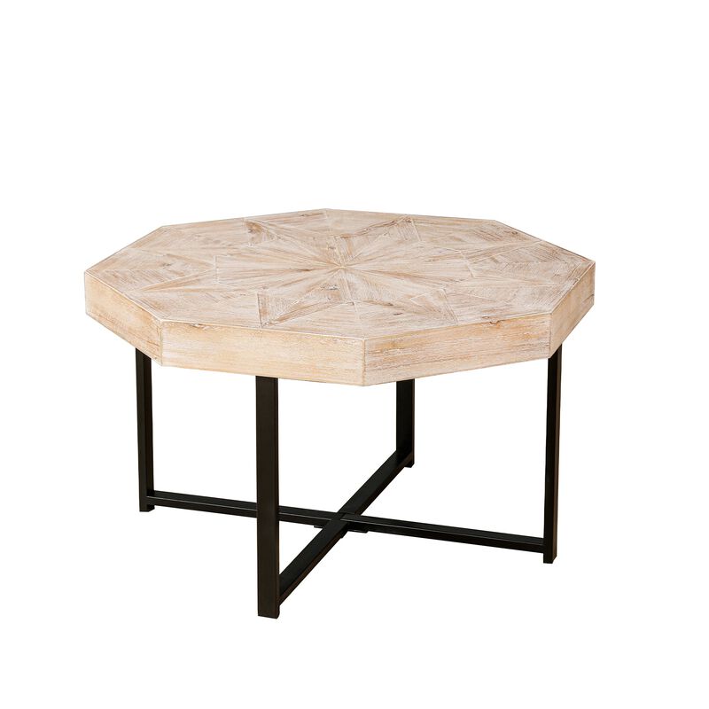 Clihome Wood Octagonal Vintage Patchwork Craft Farmhouse 30 Inch Wooden Table Top  Cross Metal Legs Coffee Table for Living Room image number 0