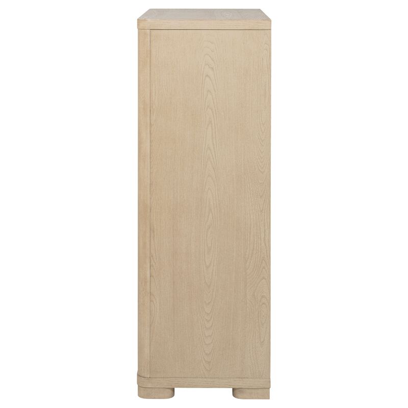 Saina Tall Dresser Chest with 5 Drawers, Fingertip Handles, Brown Wood image number 6